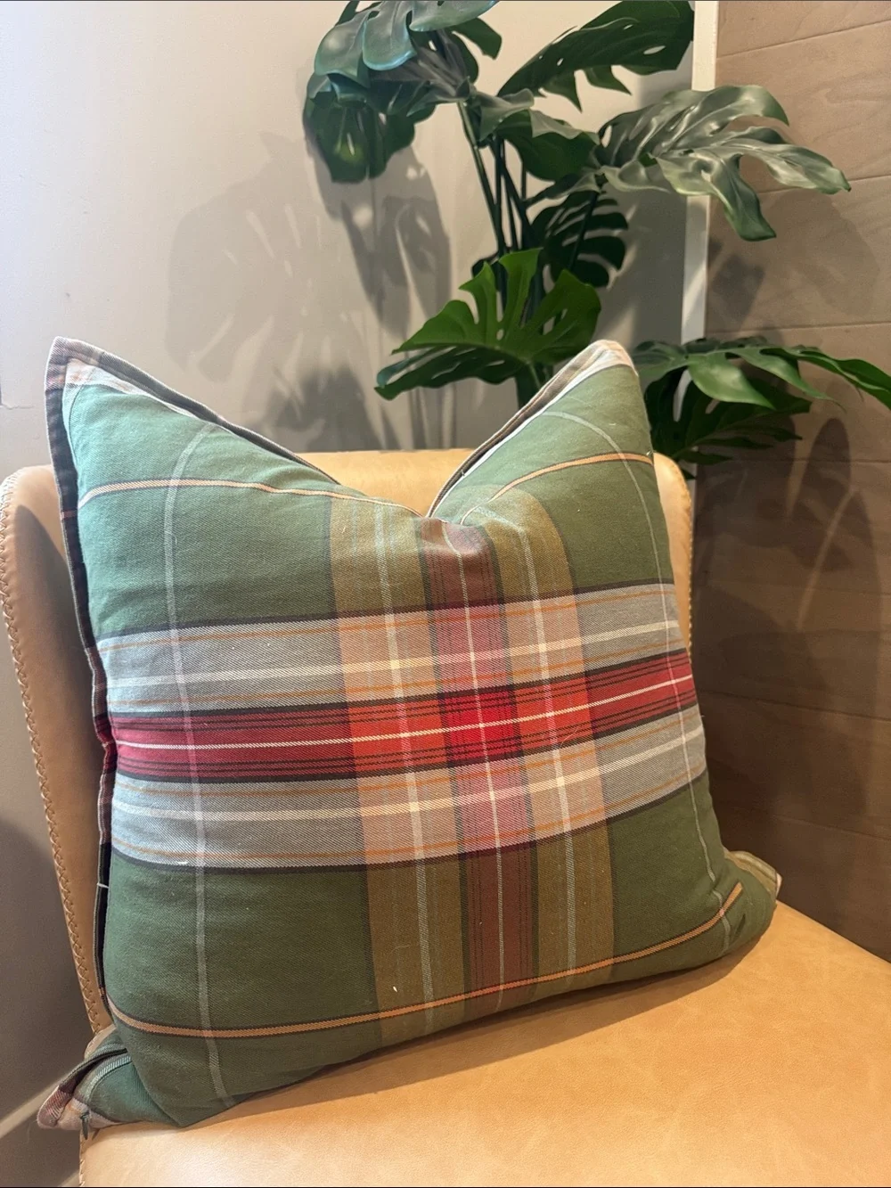 Pottery Barn Green Plaid Decorative Throw Pillow